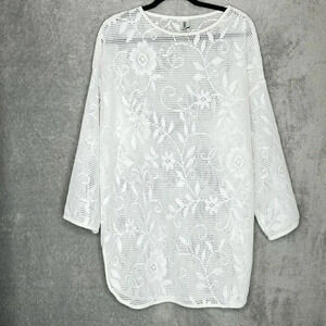 Slim Allure Womens Top Medium White Floral Crochet Long Sleeve Round Neck